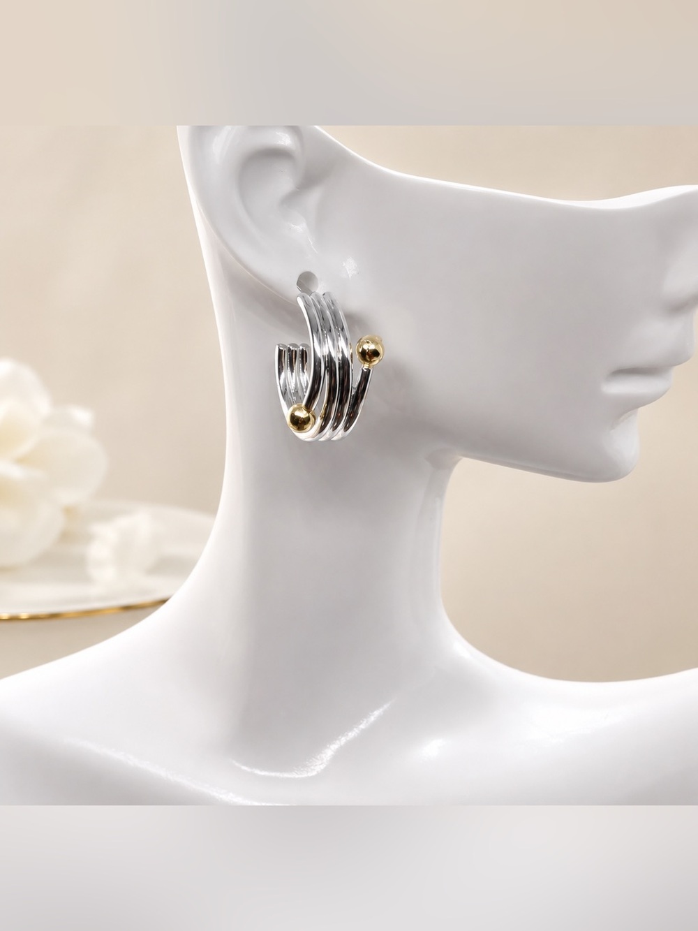 Elegant Sterling Silver 925  and Gold Hoop Earrings
